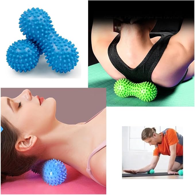 2 Pack Peanut Massage Ball Roller Spiky Double Lacrosse Balls Trigger Point for Stress Reflexology Foot Muscle Therapy Deep Tissue Relieve Strength Exercise Fitness Body