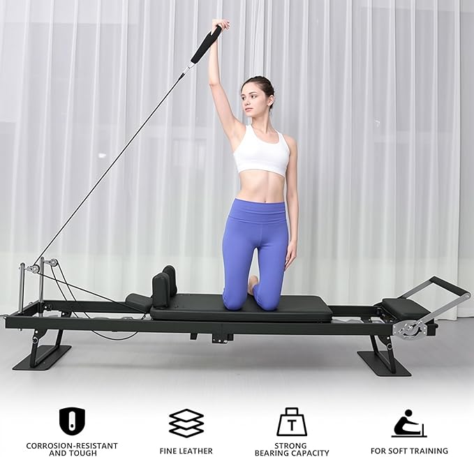 Pilates Reformer Foldable Pilates Reformer Home Gym Equipment,Core Pilates Bed for Home Workouts with Dual Resistance- Springs,Up to 265 lbs Weight Capacity,Christmas Birthday Valentines Day