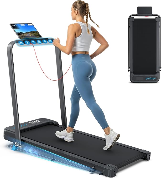 WELLFIT Folding Treadmill with Incline,320+ lbs Capacity Portable Treadmills with Handlebar, Under Desk Treadmill for Home Office,Low Noise Walking Pad with Smart Voice Control for Jogging Running