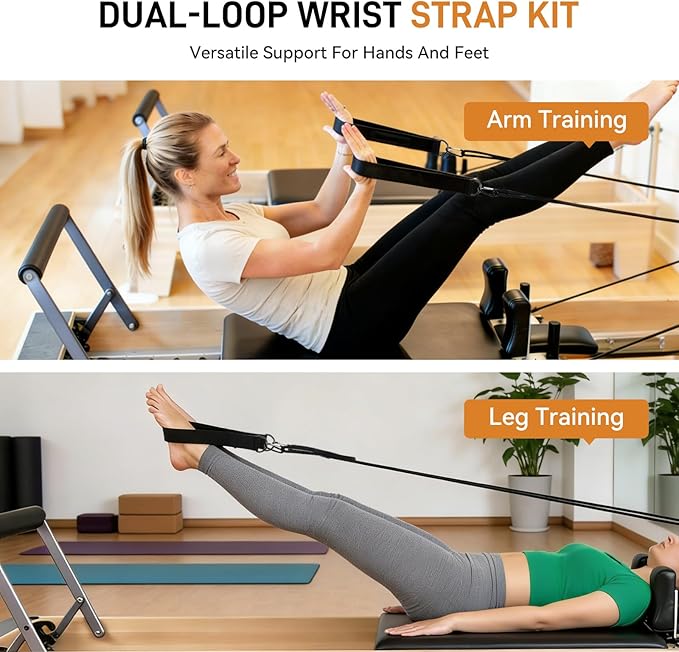 Rope and Padded Double Loop Kit for Balanced Body Pilates Reformer, Straps with D Rings and Adjustable Length Rope for Studio, for Clinical, for Allegro 1 Pilates Reformers Equipment