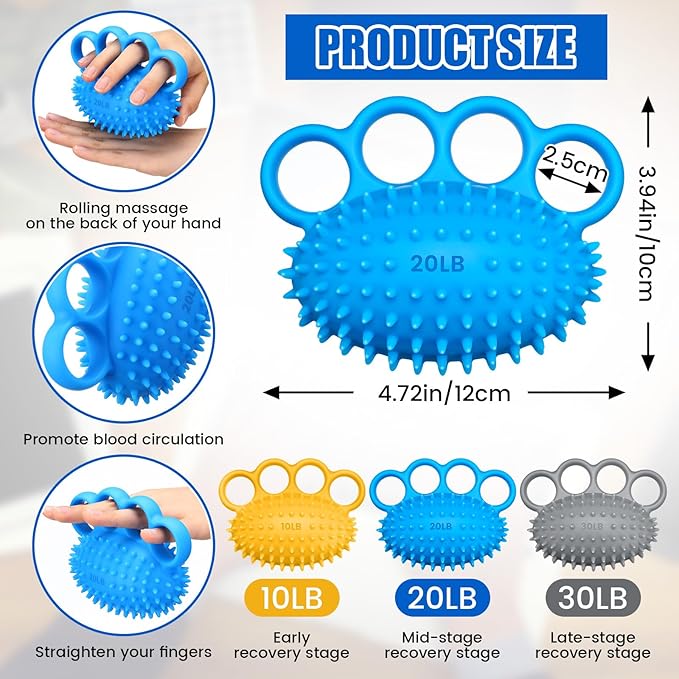 3 Pack Hand Exercise Balls 3 Level Set Finger Strengthener Therapy Hand Balls Grip Strength Trainer Squeeze Stress Relief for Adults Elderly Stroke Arthritis Carpal Tunnel