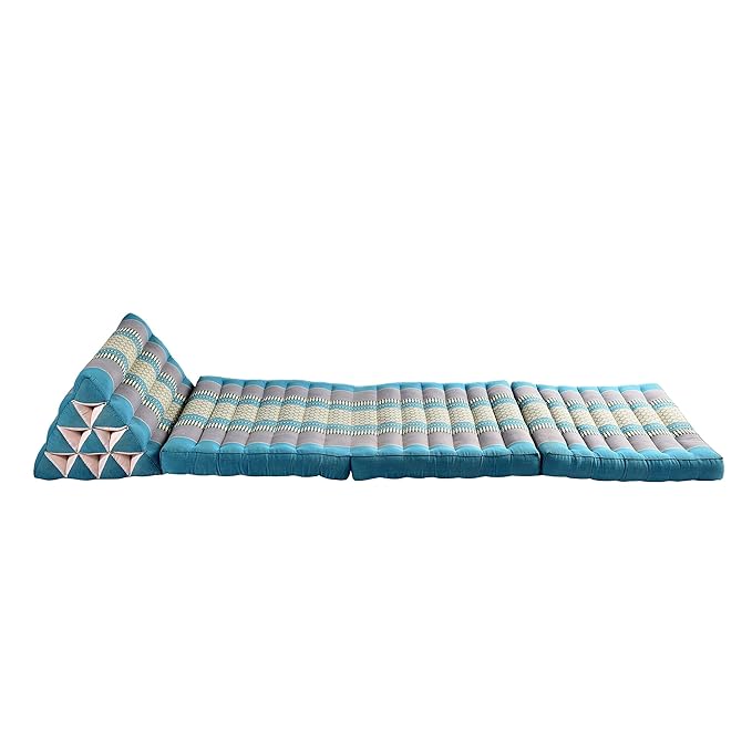 Zafuko Three-Fold Thai Cushion - Teal/Turquoise - Organic Water-Resistant Kapok Filling, Multi use Including meditaiton, Lounging, Reading, Stretching.