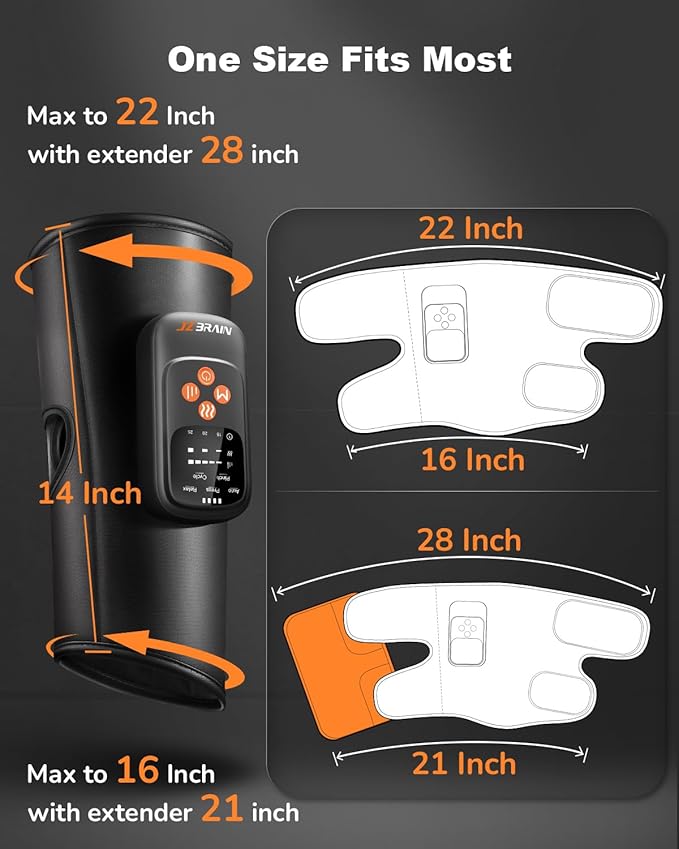Air Compression Leg Massager with Heat : Sequential Calf Massager with 5 Modes, 5 Intensity & 3 Heat for Circulation and Pain Relief - Rechargeable Calf Compression Device for Fast Recovery