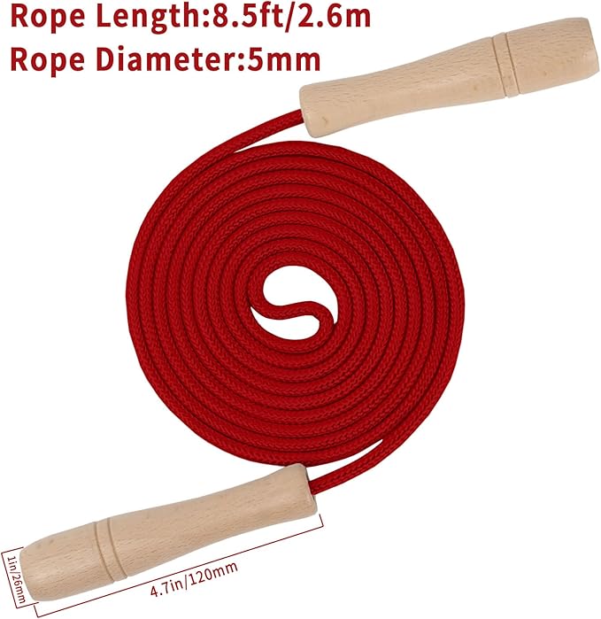Jump Rope for Kids, Adjustable Toddler Skipping Rope with Wooden Handle, 8.5ft Child Jumping rope for Girls and Boys Workout Outdoor Activity