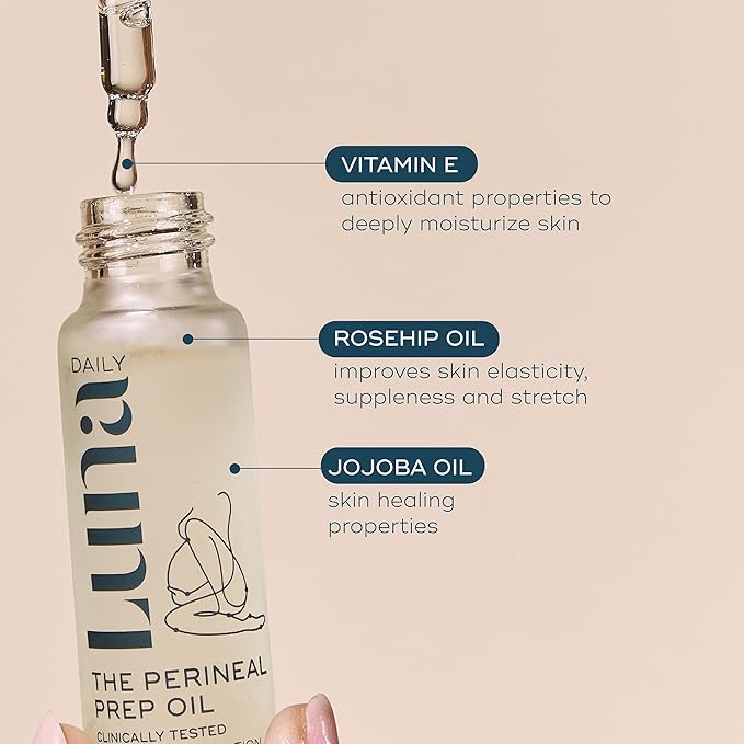 Luna Daily Birth Prep Massage Oil for Pregnancy | Perineal Skin Prep with Jojoba, Vitamin E & Rosehip | Hydrating, Firming & Moisturizing | Gentle Massage for Birth Recovery & Stretch Support, 30ml