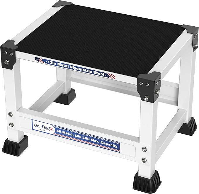 GanFindX Plyometric Jump Box Set, 12/18/24 Inch Steel Plyo Box, Heavy Duty Plyometric Platform with Anti Slip Surface, Fitness Exercise Step Up Box for Home Gym Training, Agility and Strength Conditioning