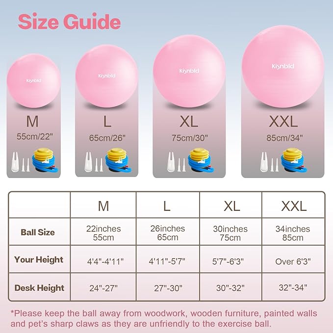 Exercise Ball, Extra Thick Yoga Ball for Workout Pregnancy Stability, 4 Sizes Anti-Burst Balance Ball with Foot Pump - Heavy Duty Fitness Ball Chair for Office, Home & Gym