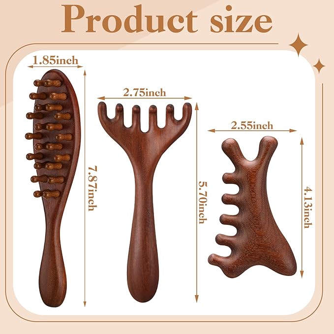 3 Pack Wooden Scalp Massager Tool Loc Combs,Long Handle Head Massage Scalp Loc Brush for Dreads,Multifunctional Hair Massager Tool for Men & Women