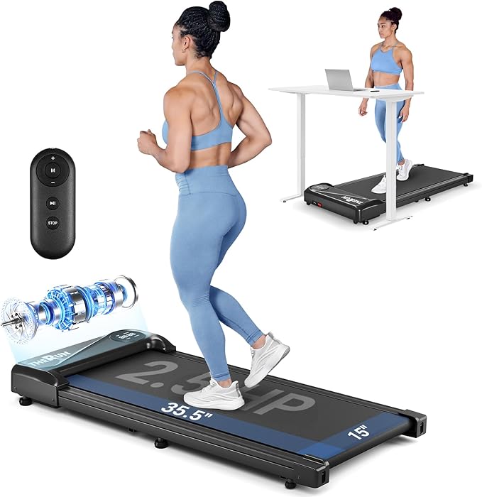 THERUN Walking Pad Treadmill Under Desk, Portable Mini Treadmill for Home/Office, Walking Pad Machine with 2.5HP and 265 lbs Weight Capacity Remote Control LED Display