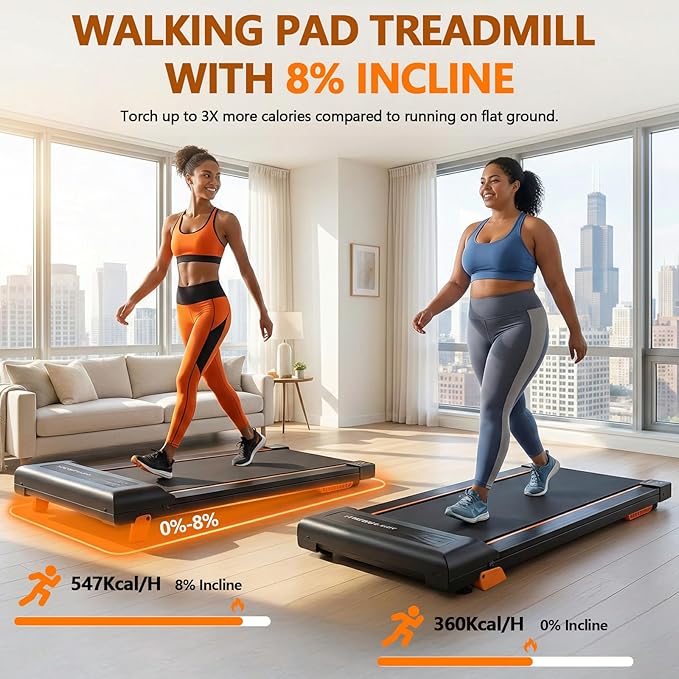 Walking Pad, Under Desk Treadmill with Incline for Home Office, Portable Walking Treadmill & Flat Running Machine, Quiet|Compact|2.5HP|300 LBS|Remote Control|LED Display