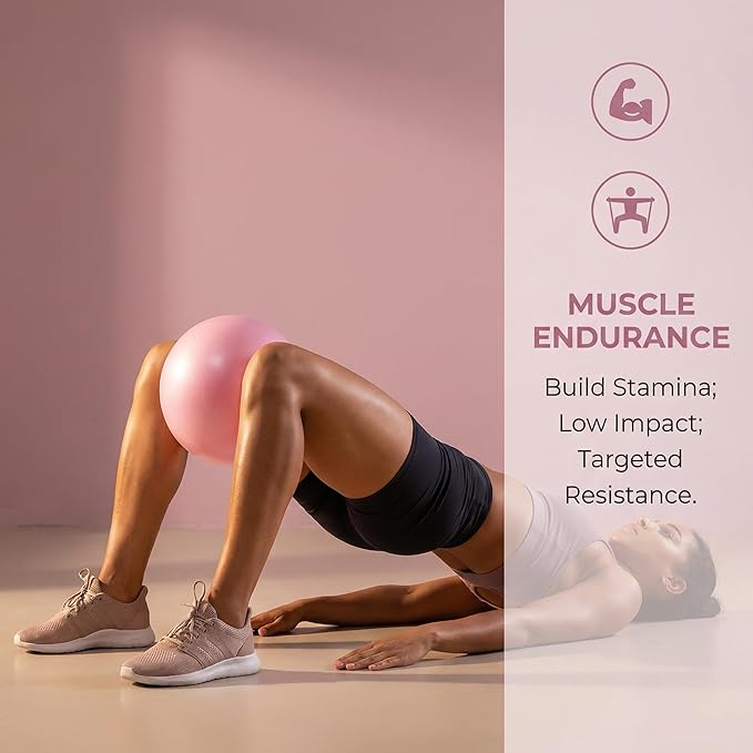 9 Inch Pink Pilates Ball, Exercise Stability Yoga Ball Small Exercise Ball with Air Pump for Core Workout, Balance Training, Home Gym, Office, Physical Therapy