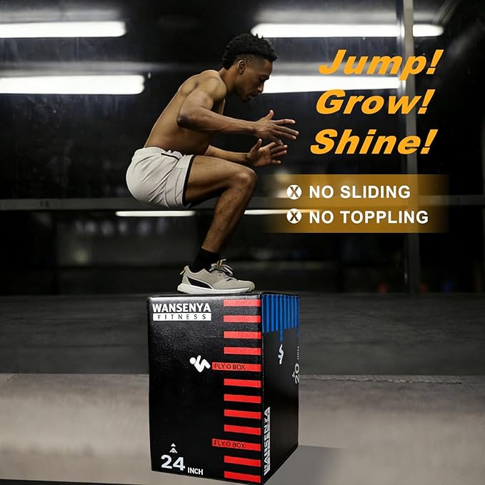 3-in-1 Dense Foam Plyometric Jump Box,30"x24"x20"-24"x20"x16"-20"x18"x16"Non-Slip Box Jumps for Home Gym,Exercise Foam Plyo Box for Fitness Training-Step-Ups,Split Squats,Dips,Box Jump Cube