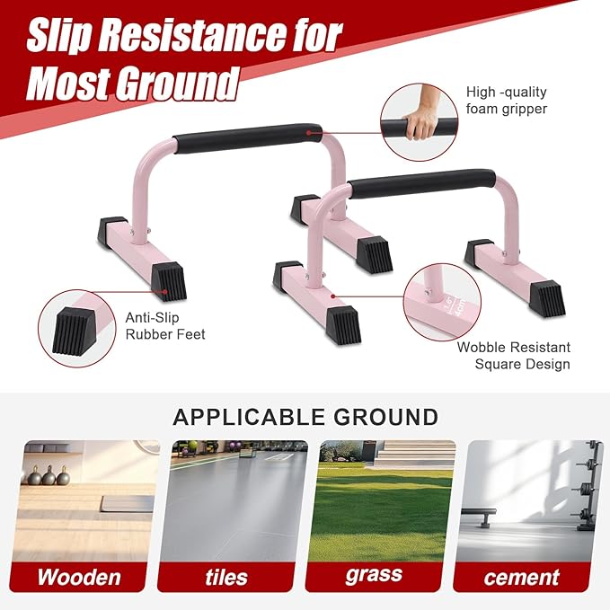 Push Up Bars: Sweat-resistant Parallettes Bar for Handstands L-sit & Dip, No Wobbling Strength Training Pushup Stands for Women Men Workout Core Exercise at Home Floor Gym