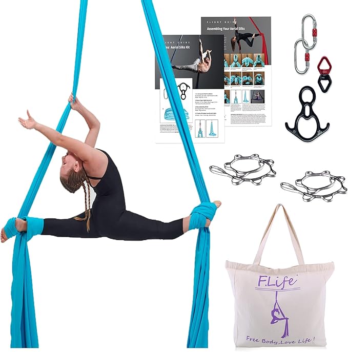 F.Life Aerial Silk 10 Yards Kit Durable Aerial Yoga Hammock with Hardware & Guide Aerial Swing for Acrobatic Flying Yoga