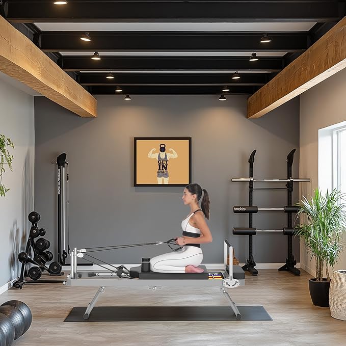 Pilates Reformer Machine, Foldable Pilates Equipment for Home Studio and Gym Workout, with Dual Resistance- Springs and Cords, Up to 400 lbs Weight Capacity,Cardio Fitness Rebounder