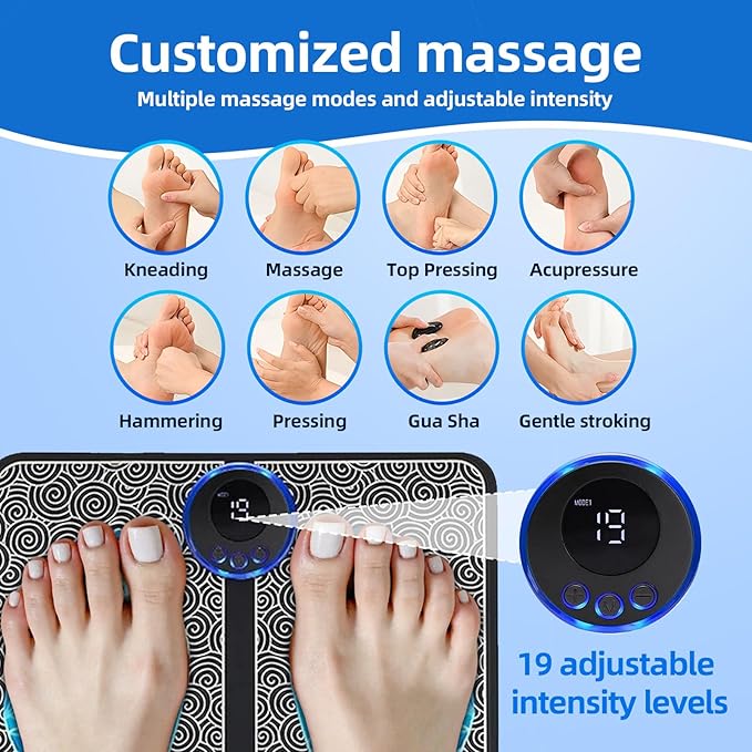 Ornaxis EMS Foot Massager Mat for Relaxes Muscles, Foot Plate Muscle Stimulator with Remote Control, 8 Massage Modes, 19 Intensity Levels, USB Rechargeable
