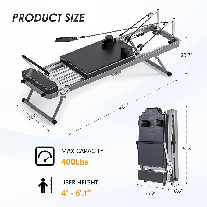 soges Foldable Pilates Reformer Machine for Home Gym, Pilates Workout Equipment for Beginner, Cardio Fitness High Strength Rebounder