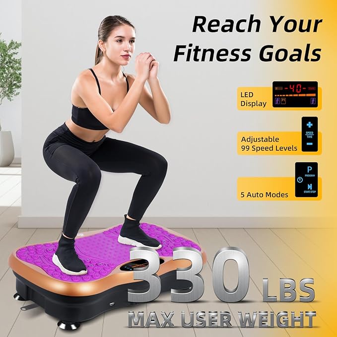 Himaly Vibration Plate Machine, Vibration Fitness Trainer with Bluetooth Speaker, 5 Program Modes, 2 Resistance Bands, Home Exercise Equipment for Fitness Body Toning