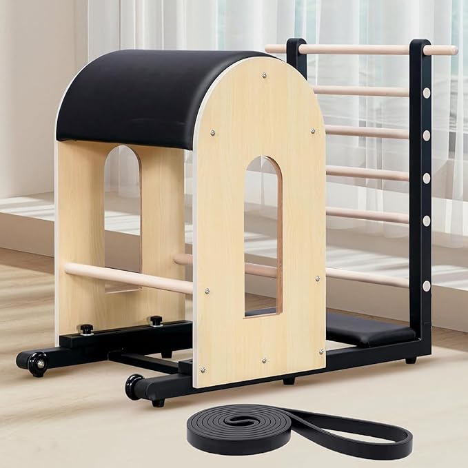 Pilates Ladder Barrel, Wooden Spine Corrector Ladder Exercise for Home Workout, Core Barrel for Balance, Yoga Equipment Strengthening and Stretching Black