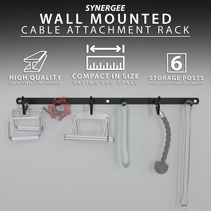 Synergee Cable Attachment Rack. Wall Mounted Storage Rack. Multi-Use Storage Posts for Exercise Attachments.