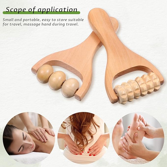 2pcs Wooden Massage Roller Handheld Manual Wood Therapy Massage Muscle Roller Foot Bead Massages Tool for Muscle Pain Relief Leg and Arm Tissue Relief