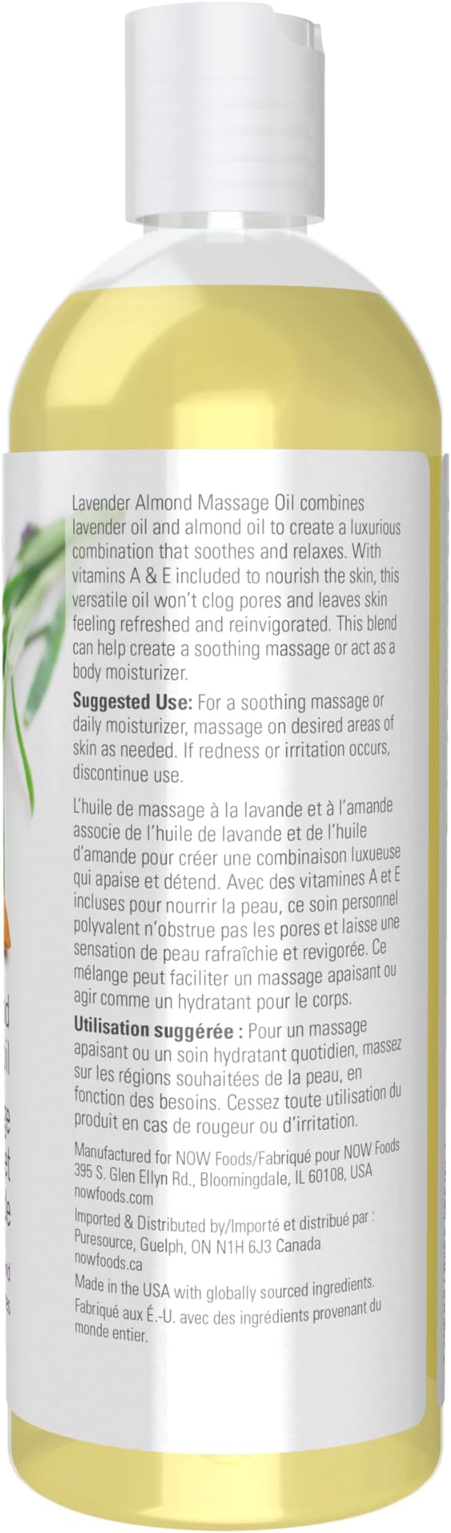 NOW Foods Solutions, Lavender Almond Massage Oil, Vitamin Infused Blend, Therapeutic and Soothing, 16-Ounce