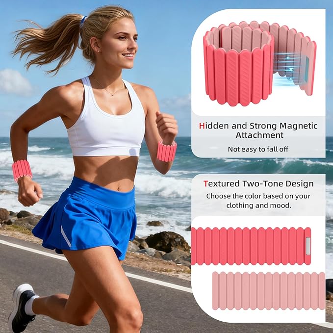 Abahub Wearable Wrist & Ankle Weights Set of 2, Stackable Magnetic Weighted Bracelet for Women, Waterproof Silicone Arm Leg Weights for Home Gym Workout, Running, Yoga & Pilates