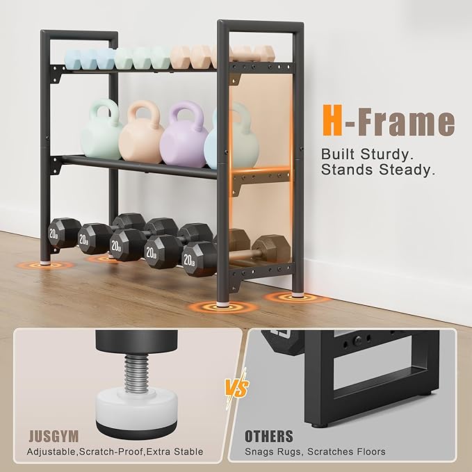 Dumbbell Rack Stand Only, 400LBS Capacity Weight Rack for Home Gym Storage, Adjustable Weight Storage Racks, Heavy-Duty Kettlebell Rack ﻿