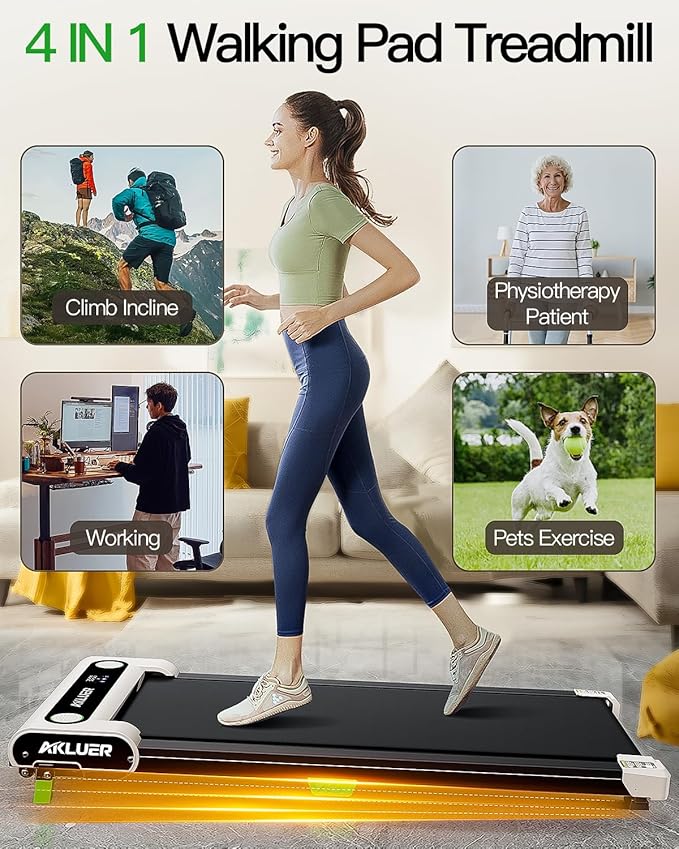 AKLUER Walking Pad with Incline, Under Desk Treadmill for Home, 2.5HP Portable Treadmills with Remote Control, 4 in 1 Incline Treadmill with LED Display