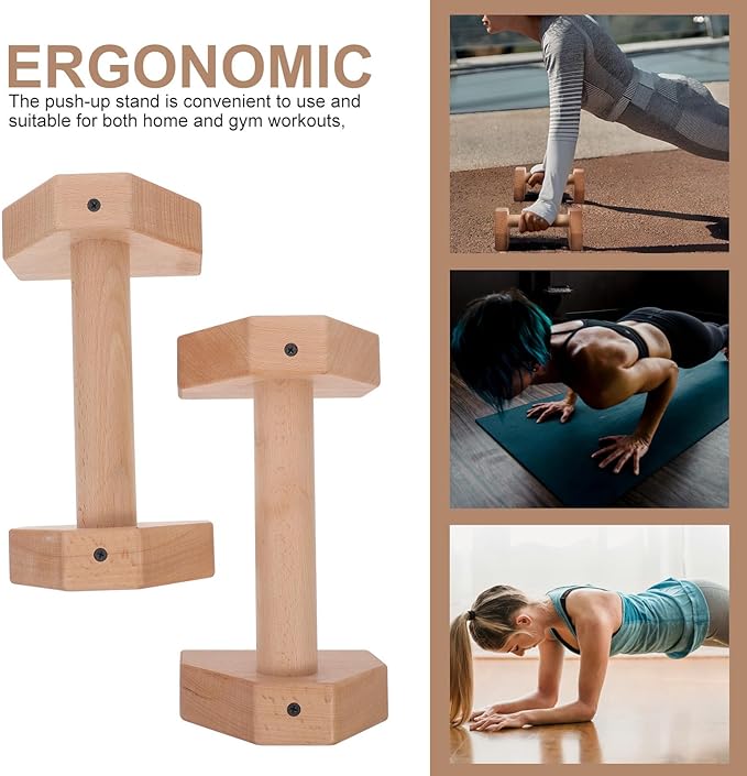 Pushup Handles Strength Training Pushup Stands Wooden Beech 25cm Pair Fitness Exercise Equipment for Home Workout and Calisthenics