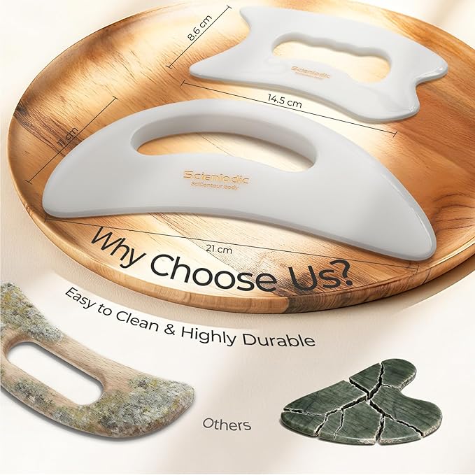 Scienlodic 2 Pcs Large Body Gua Sha Massage Tools (White, Resin) - Muscle Scraper for Back, Neck, Waist & Legs, Muscle Relaxation, Soothe Tension
