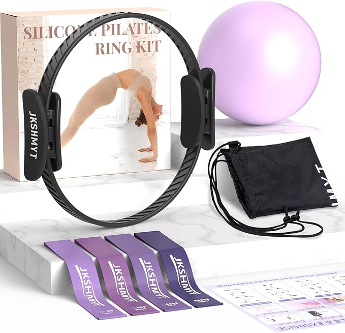 Pilates Ring Kit for Women, Pilates Equipment – 14.5" Home Magic Circle Workout with Pilates Ball, Resistance Bands, Better me Pilates Essentials Starter Set for Beginners Toning Shape Full Body