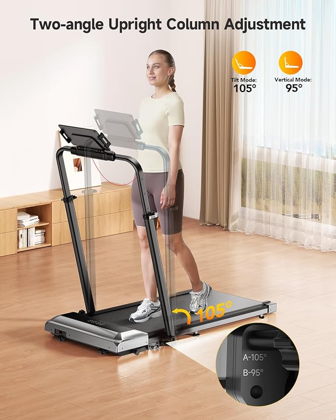 Walking Pad Treadmill with 12% Incline, 6 in 1 Folding Treadmill with Adjustable Handle Bar for Home/Office, Under Desk Treadmills Portable Walking Pad with App, Remote Control & LED Display