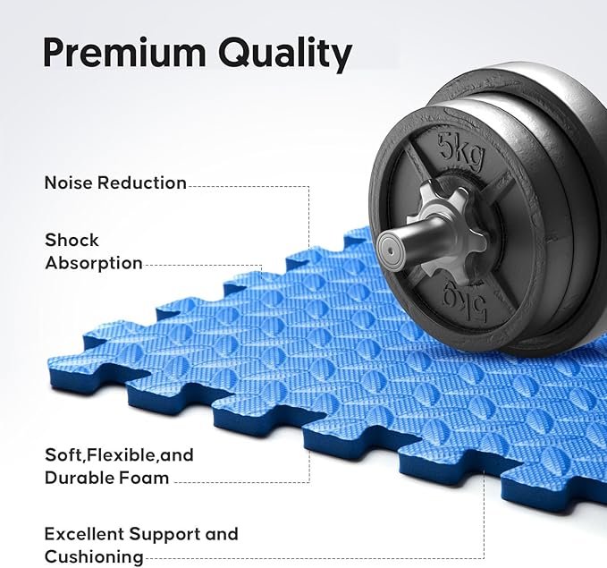 24 Pack Home Gym Mat, Puzzle Exercise Mat, EVA Interlocking Foam Floor Tiles for Home Workout Equipment and Kids' Play Areas - Blue, 24 in x 24 in x ½ in - 24 Tiles (Blue, 24 Pack 96 sq ft)