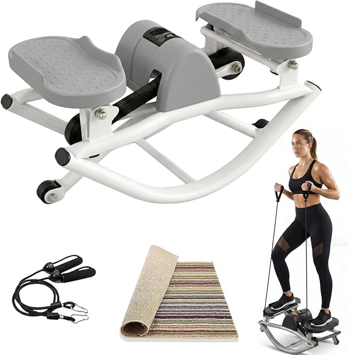 Rock Stepper Side to Side, Mini Stepper with Resistance Bands, Steppers for Exercise at Home, No Assembly Stair Climber for Full Body Workout, Digital Monitor Twist Action Cardio Machine