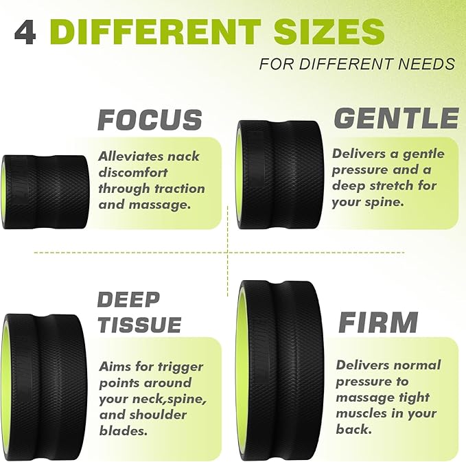 Back Roller Wheel - 5 Pack Yoga Foam Roller for Physical Therapy & Back Stretcher, Deep Tissue Massage for Pain Relief & Stretching | Green.
