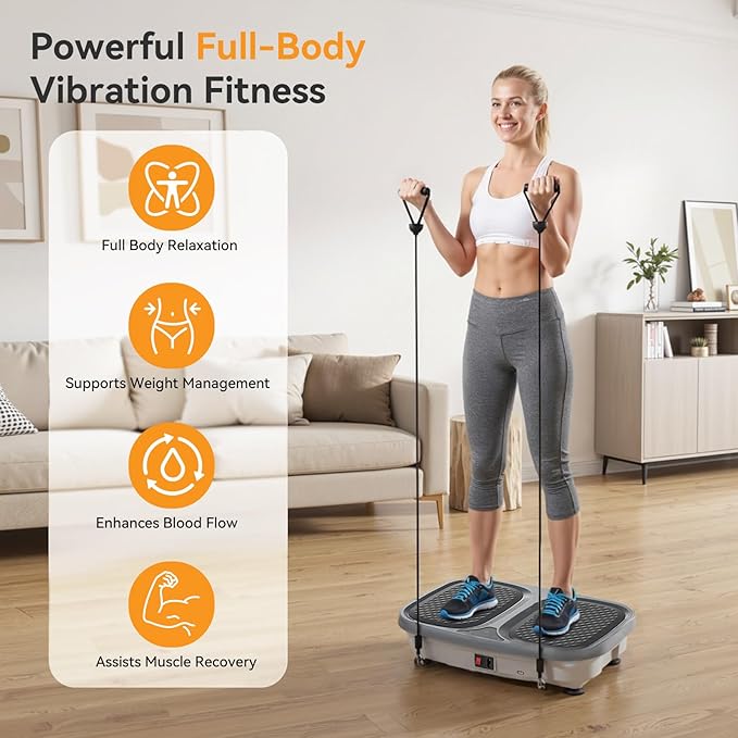 NEWBULIG Vibration Plate, Whole Body Workout, Vibrating Platform with LED Touch Screen & Pull Ropes for Weight Loss & Muscle Toning, Home Gym Fitness Equipment with Remote Control for Women Men