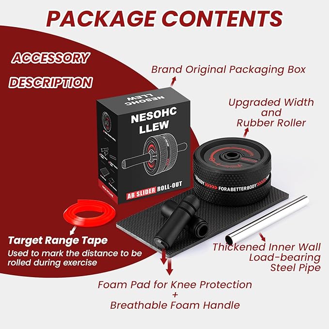 Ab Roller Wheel. Abdominal Training Roller for Men/Women, Abdominal Wheels Widened to 3.4 ", Rubber Tread of The Abdominal Wheel Upgraded, Max Weight 490 lbs