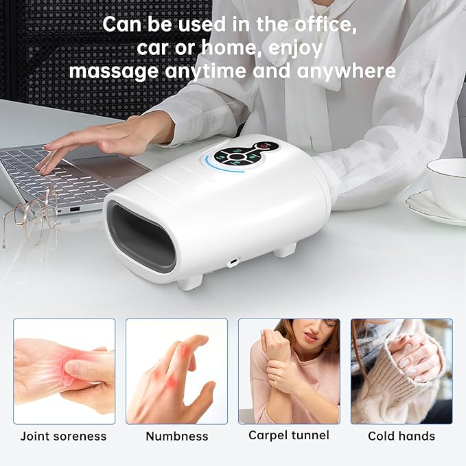 AERLANG Hand Massager Hand Massage Machine with Heat and Compression Cordless Electric Hand Massager for Arthritis and Carpal Tunnel, Birthday Gifts for Women Men mom Husband Gifts Gray-White