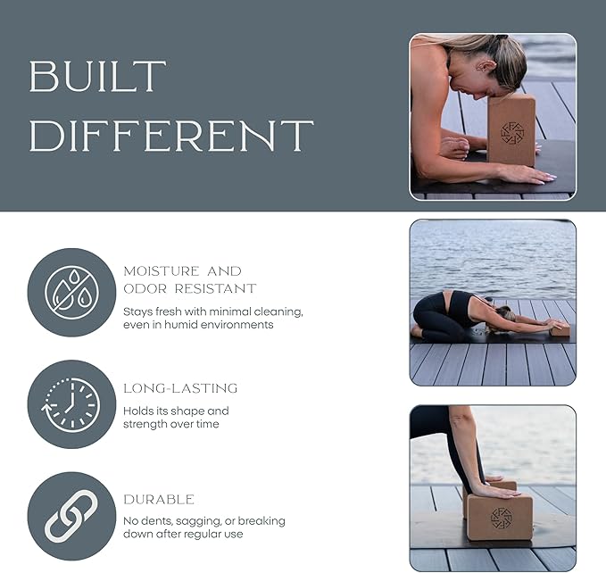 FFLLOOWW Premium Cork Yoga Block – Non-Slip, High-Density Support for Yoga, Pilates, Stretching, Home Workouts & Balance Training