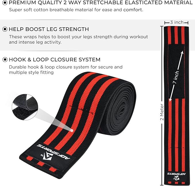 AQF Knee Wraps Weight Lifting Bandage - IPL and USPA Approved Gym Knee Support - Heavy Duty 78” Elasticated Support Straps Guard Powerlifting, Squatting (Pair)