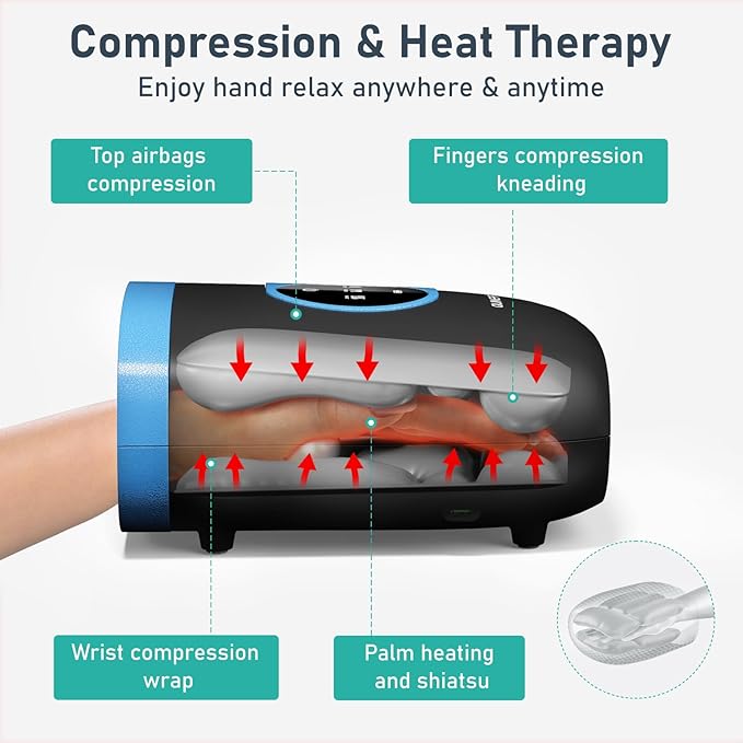 QUINEAR Hand Massager - Cordless Hand Massager with Heat and Compression for Arthritis, Carpal Tunnel and Stiff Joints - Gifts for Women Men - FSA-HSA