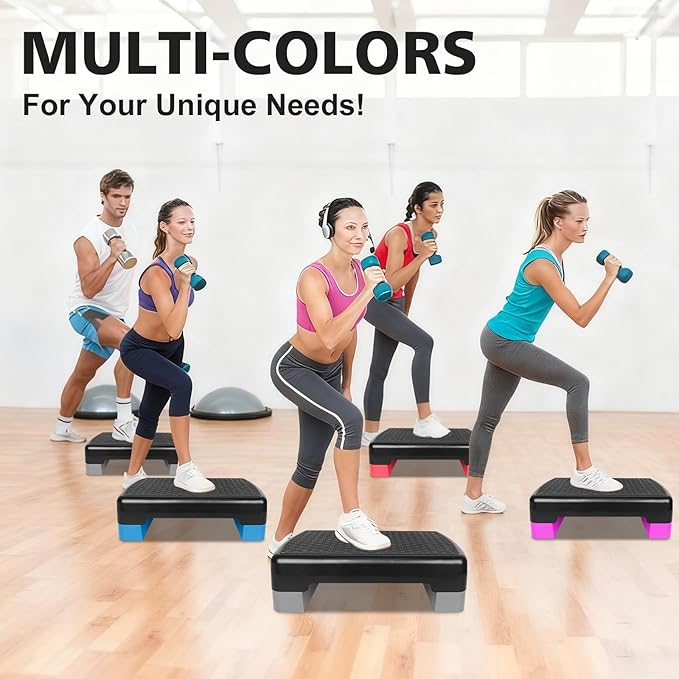 18'' Adjustable Aerobic Step Platform, Adjustable Fitness 4-6in Exercise Stepper Workout with 2 Risers, Aerobics Stepper Workout Stepper for Home Gym Cardio Strength & Training