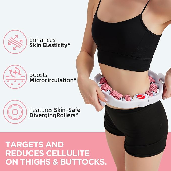 Cellulite Massage Tool - Lymphatic Drainage Massager - Muscle Roller, Deep Fascia Massage, Dimpled Skin Removal, Legs/Thighs/Buttocks, Anti-Cellulite Roller, Smooth Skin, Pain Relief (Pink)