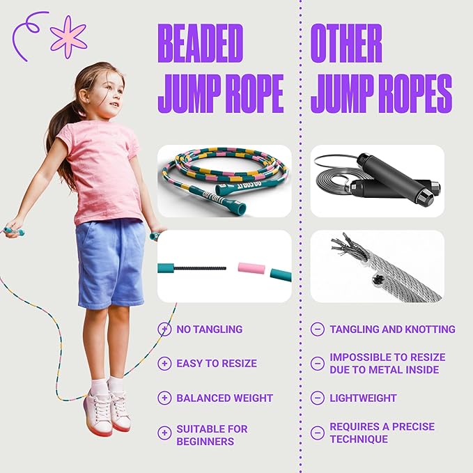 Sportbit Elite Beaded Jump Rope – Adjustable for Kids & Adults, Durable Fitness Skipping Rope for Cardio, Gym, Home & Outdoor Workouts