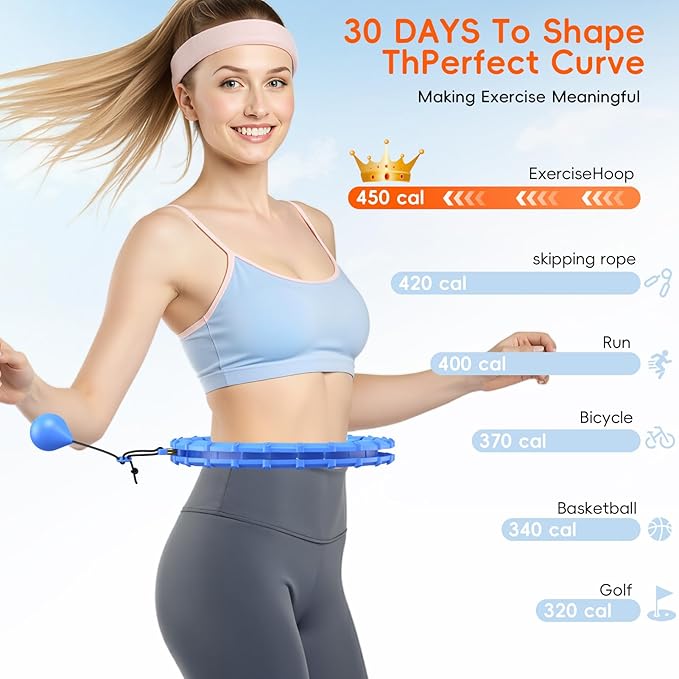 Plus Size Silent Weighted Hula Infinity Fitness Detachable Hoops 65-Inch 32 Knot, Smart Noiseless Infinity Hula for Women, Waist and Abdominal Home Weight Loss Exercise Fit Hoop