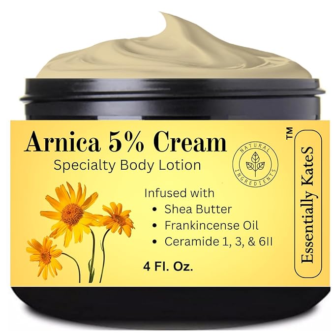 Essentially KateS Arnica 5% Cream Lotion 4 Fl Oz – Frankincense Oil, Shea Butter, Ceramides 1, 3, 6II for Skin & Muscle Care