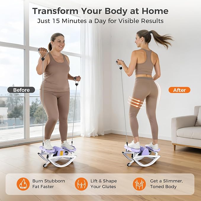 Rock Stepper Side to Side Low Impact Stair Stepper,Quiet Steppers for Exercise at Home with Resistance Bands & Non-Slip Mat – Exercise Step Balance Board Workout Equipment for Apartment & Living Room