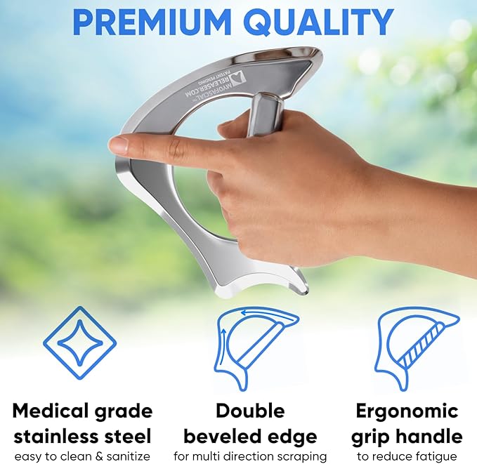 Professional Muscle Scraper Tool – Medical-Grade 304 SS IASTM & Gua Sha Scraping Tool – Ergonomic Fascia Mobilization Instrument for Soft Tissue Massage & Manual Bodywork – Emollient Balm Included