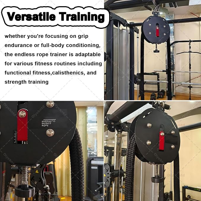 Endless Rope Trainer, Resistance Trainer Machine, Suspension Endless Rope Pulley System, Closed-Loop Nylon Rope, Home Gym Infinity Rope for Interval Resistance Training Black
